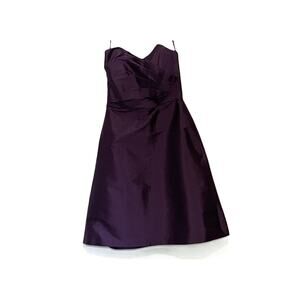 Vintage Alfred Sung Formal Dress Size 4 Plum Satin Chiffon Strapless Ruche Y2K